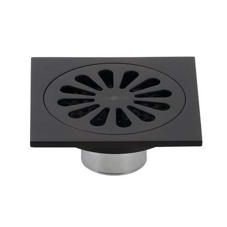 Kingston Brass BSF4161MB Watercourse Sunburst 4" Square Grid Shower Drain, Matte Black BSF4161MB